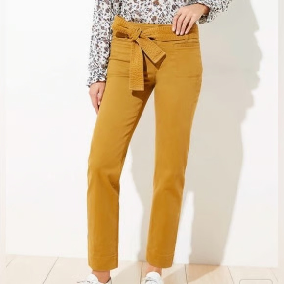 NWT Loft Cropped Pants Womens 6P Camel Paperbag Waist Belted High Rise Stretch - Picture 1 of 11